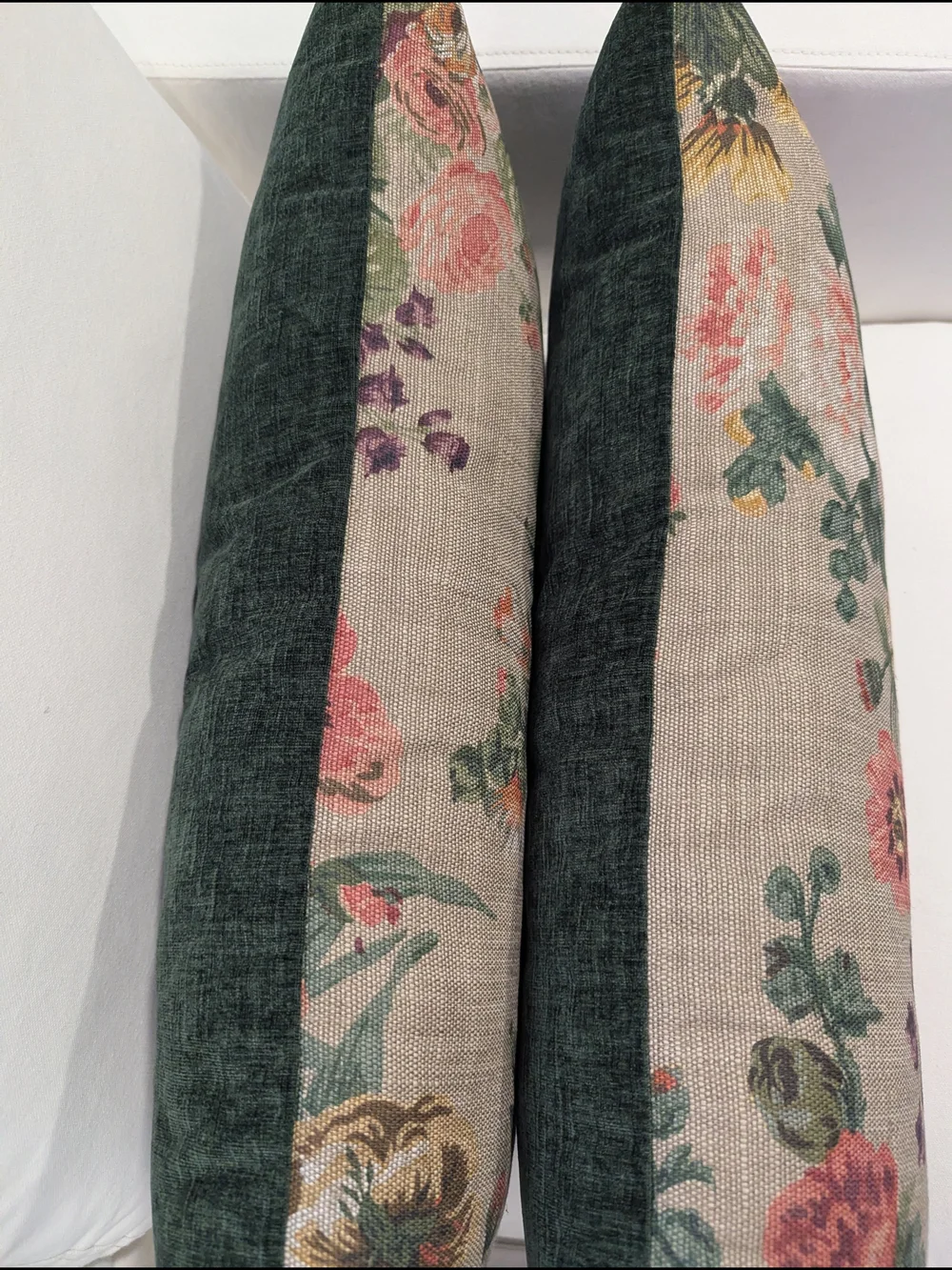 Floral Lumbar Throw Pillow - Beige with Pink & Green Covers Only